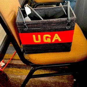 Black with Red UGA Handmade Wicker Purse